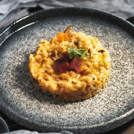 Risotto con zucca e funghi scaled